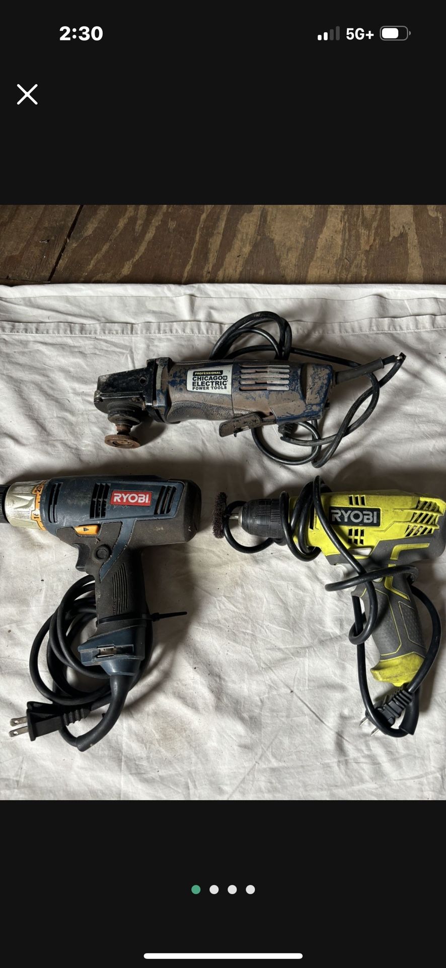 2 Ryobi Drills & Chicago Angle Grinder
