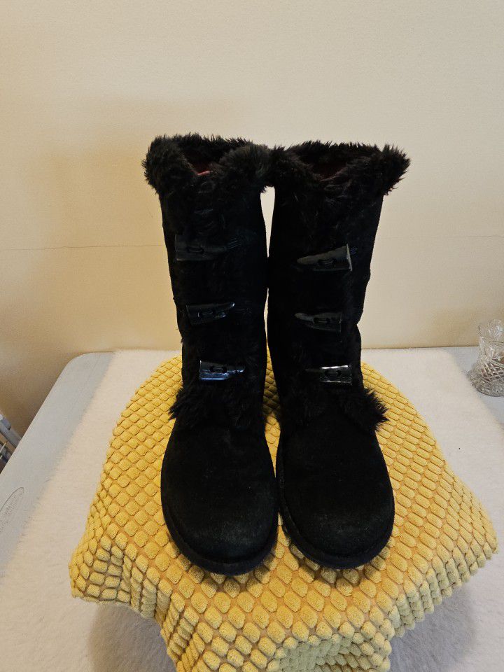 Earth Spirit Women's 7.5 Black Suede Faux Fur Toggle Snow Boots