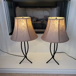 2 Black Iron Lamps W/Decocorative Shades