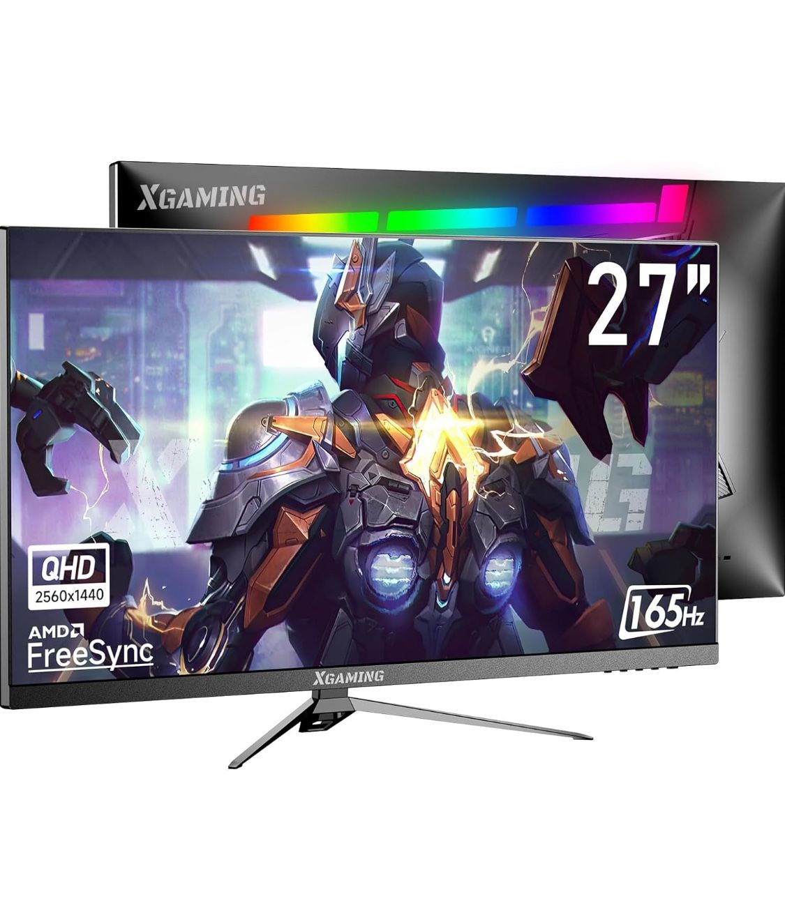 XGaming 27-inch QHD Gaming ELED Monitor with Rainbow Lights, 144Hz/165Hz Refresh Rate, Eye Care 2560 x 1440 Display, FreeSync G-Sync Compatible, 1ms D