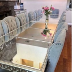 2 Mirrored Dining Room Tables With Silver Detailing .