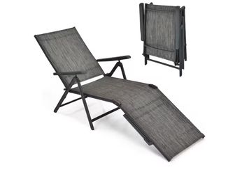 Set of 2 Costway Folding Patio Chaise Lounge Chairs – Brand New (Grey)