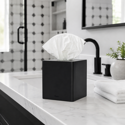 Tissue Box Cover- Matte Charcoal Gray (Iron) Modern Weighted Stone Resin