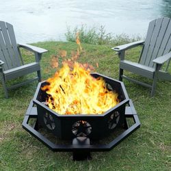 45 inch Extra Large Fire Pit for Outside Octagonal Heavy Duty Firepit for Camping, Backyard, Patio, Black