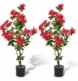 Esene Elara 2 Pack 3FT Artificial Bougainvillea Tree with Rose Red Flowers 35.5" Faux Potted Fake Plant with 5 Branches, UV Resistant Artificial Tree 