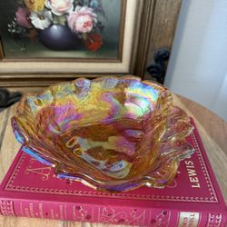 Vintage Indiana Glass Marigold Carnival Glass Loganberry Bowl, Fall Home Decor 
