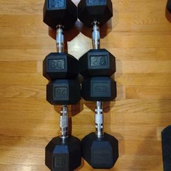Used 25lb And 30lb Rubber Hex Dumbbells-