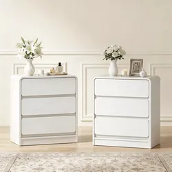 3 Drawer Nightstand Set of 2 Modern Minimalist Bedside Table  White