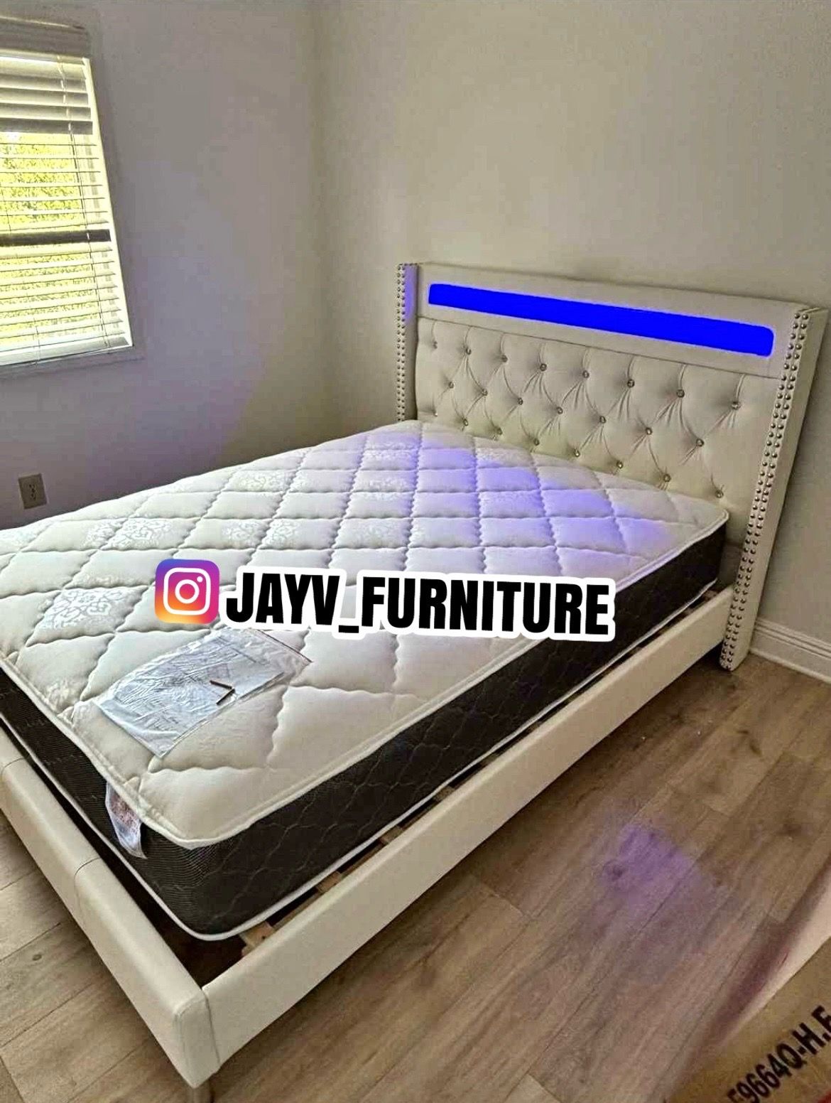 New queen bed frame with mattress