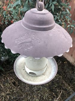 Vintage Metal And Glass Bird Feeder
