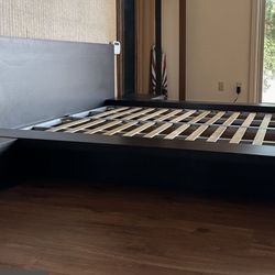 Large Queen Platform Bed with 2 end tables 