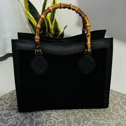 Authentic Gucci Black Suede Bamboo Diana Bag