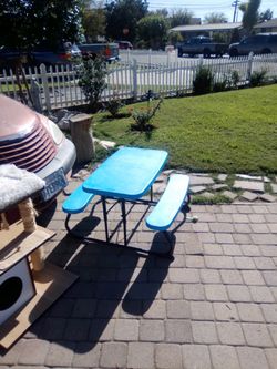 Blue Folding Picnic Table with Benches