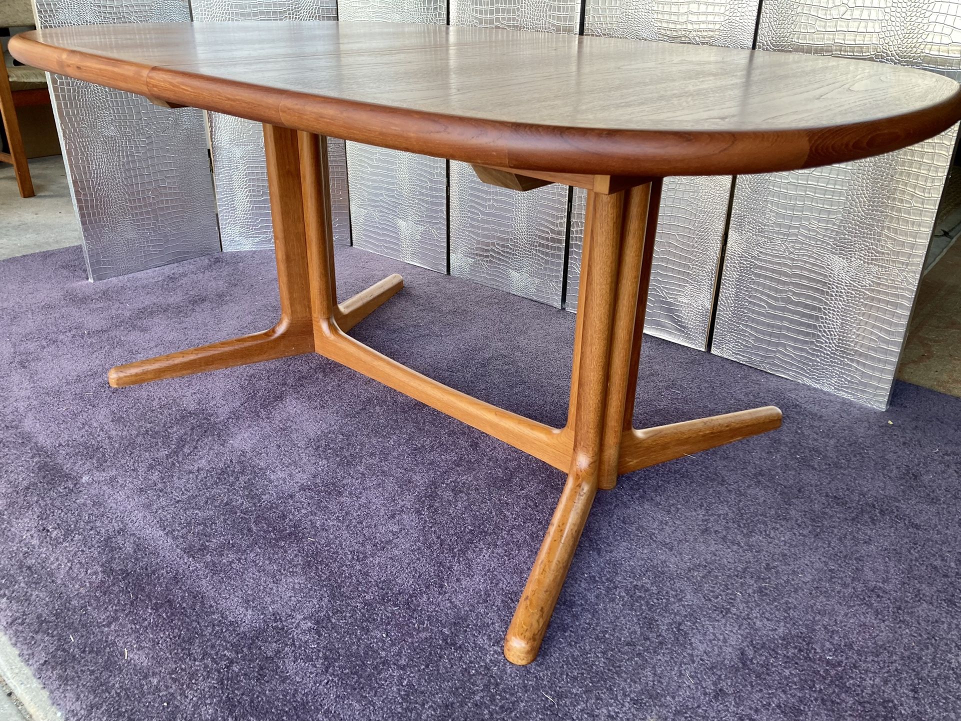 Authentic E. Valentinsen Danish Teak Midcentury Extendable Pedestal Dining Table