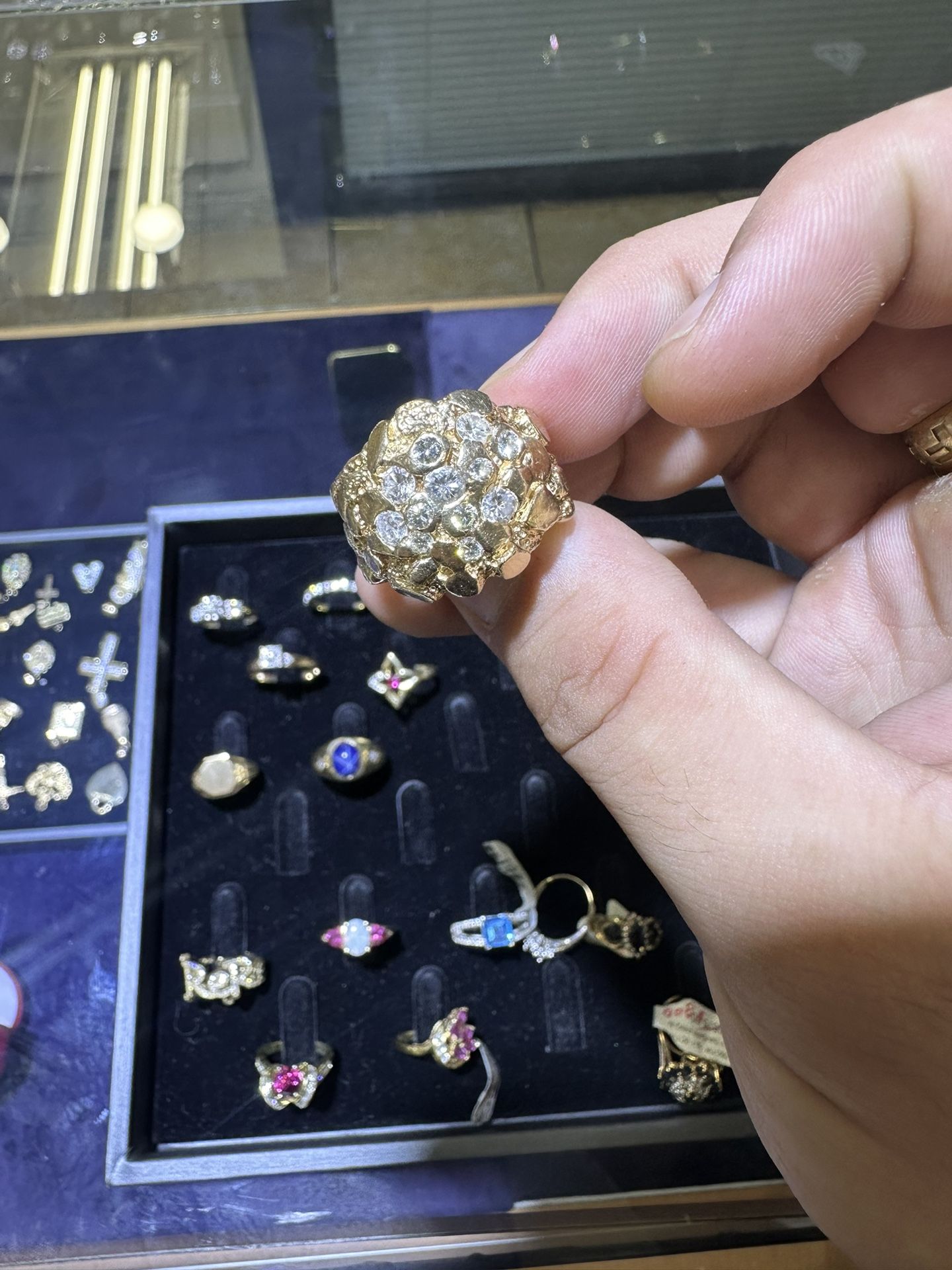 14k Chunky Nugget Ring & Diamonds