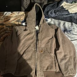 Vintage Carhartt Jacket Mens Size 2XL Hood Duck Canvas J130 CHT Lined Worn