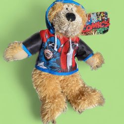 Vintage Collectible Marvel Teddy Bear With Graphic Hoodie| Captain America