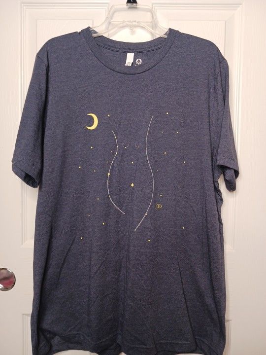 90s Celestial Vintage Stars & Moon Lunar Retro Unisex Tshirt Blue XL Soft