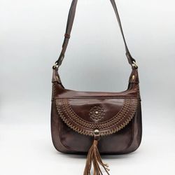 PATRICIA NASH Camila Distressed leather Vintage studded crossbody bag - Brown 