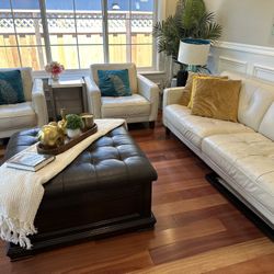 Leather Sofa Set + Wooden Coffee Table 