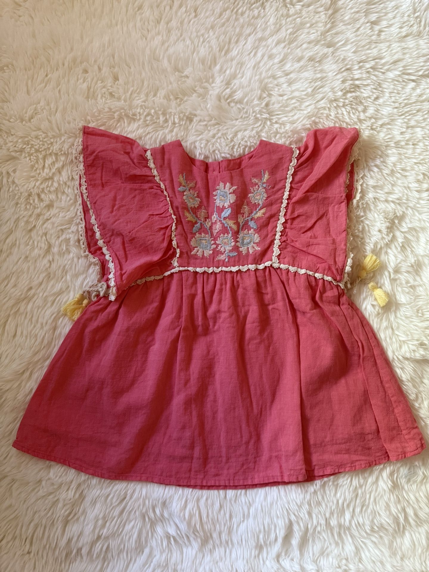 Louise Misha baby girl pink embroidery short sleeve dress