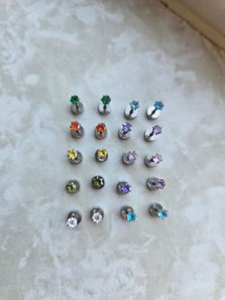 10 Pair Colorful Flat-Back Stud Earrings – Mixed Gemstone Colors