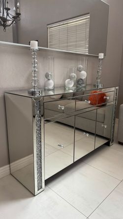 Mirrored Dresser Sideboard with Crystal Handles