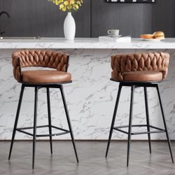 26inch Bar Stools Set of 4, Counter Height Bar Stools, 180° Swivel Suede Fabric Stool Chairs with Woven Back and Footrest for Kitchen Island, Cafe, Pu