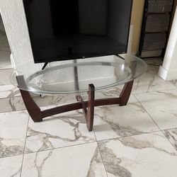 Glass and wood coffee table