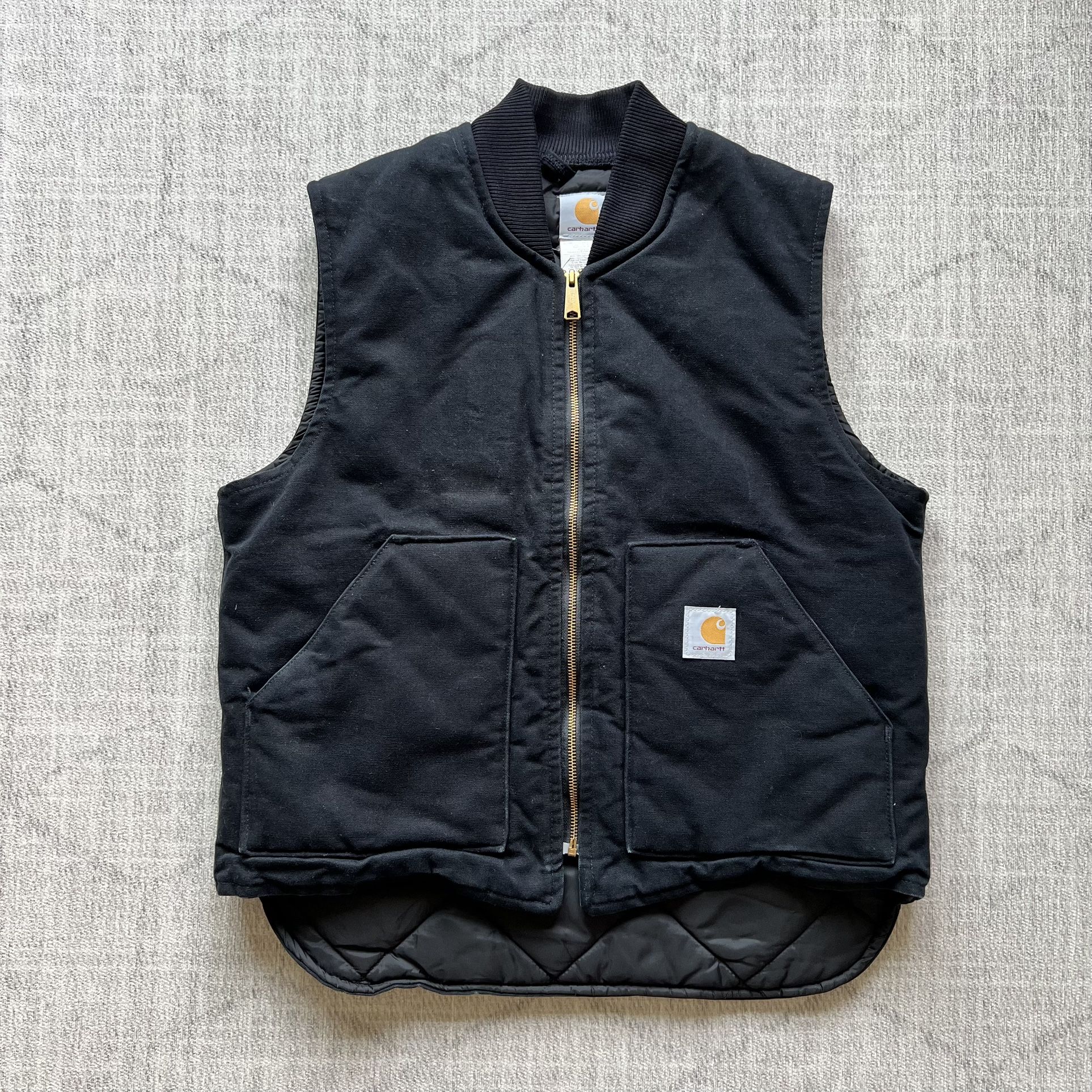 Vintage 2000s Y2K Carhartt Utility Duck Insulated Men’s Black Zip Up Vest LARGE