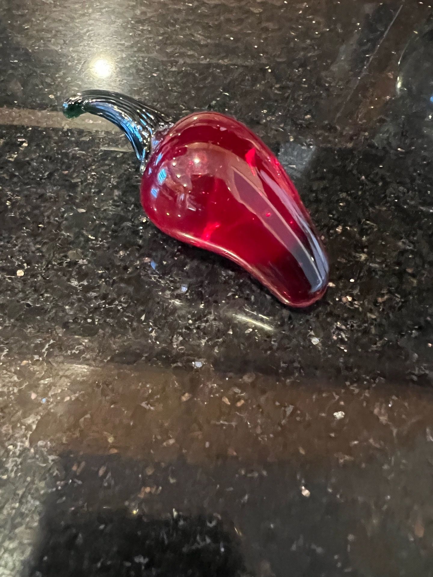 VTG Murano Style Handblown Red Art Glass Chili Pepper with green stem. See pic for size