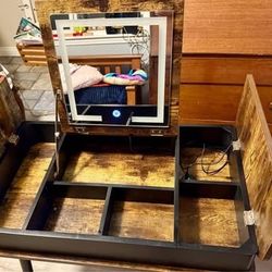 Lighted Makeup Vanity Table w/ LED Mirror & Storage – Farmhouse Style