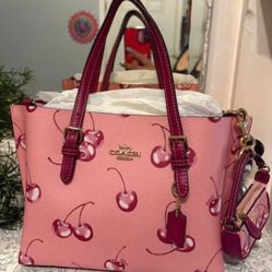 Coach Mollie Tote Bag 25 With Cherry Print