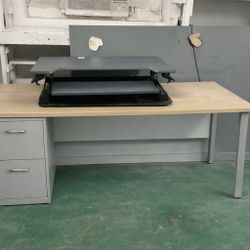 72" Oak Desk With Filing Cabinet 