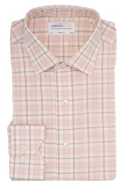 Lorenzo Uomo Trim Fit Large Windowpane Dress Shirt Pink Plaid 16.5 32-33