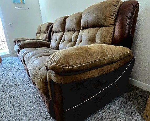 3+2 Brown Reclining Sofa Set with USB Charger