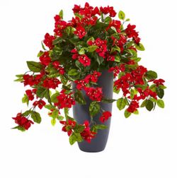 Indoor/Outdoor 26 in. Artificial Bougainvillea Plant in Gray Planter