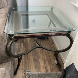 Glass Side Or End Table With Iron Legs