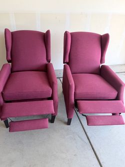 Pair of Burgundy Wingback Recliner Chairs