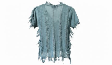 Verty Washed Olive Distressed V-Neck Semi-Sheer Top *New w/o Tag*