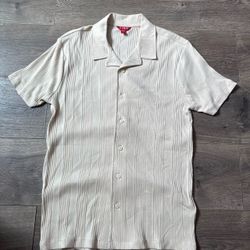 Guess Los Angeles cream ribbed knit button up dress shirt