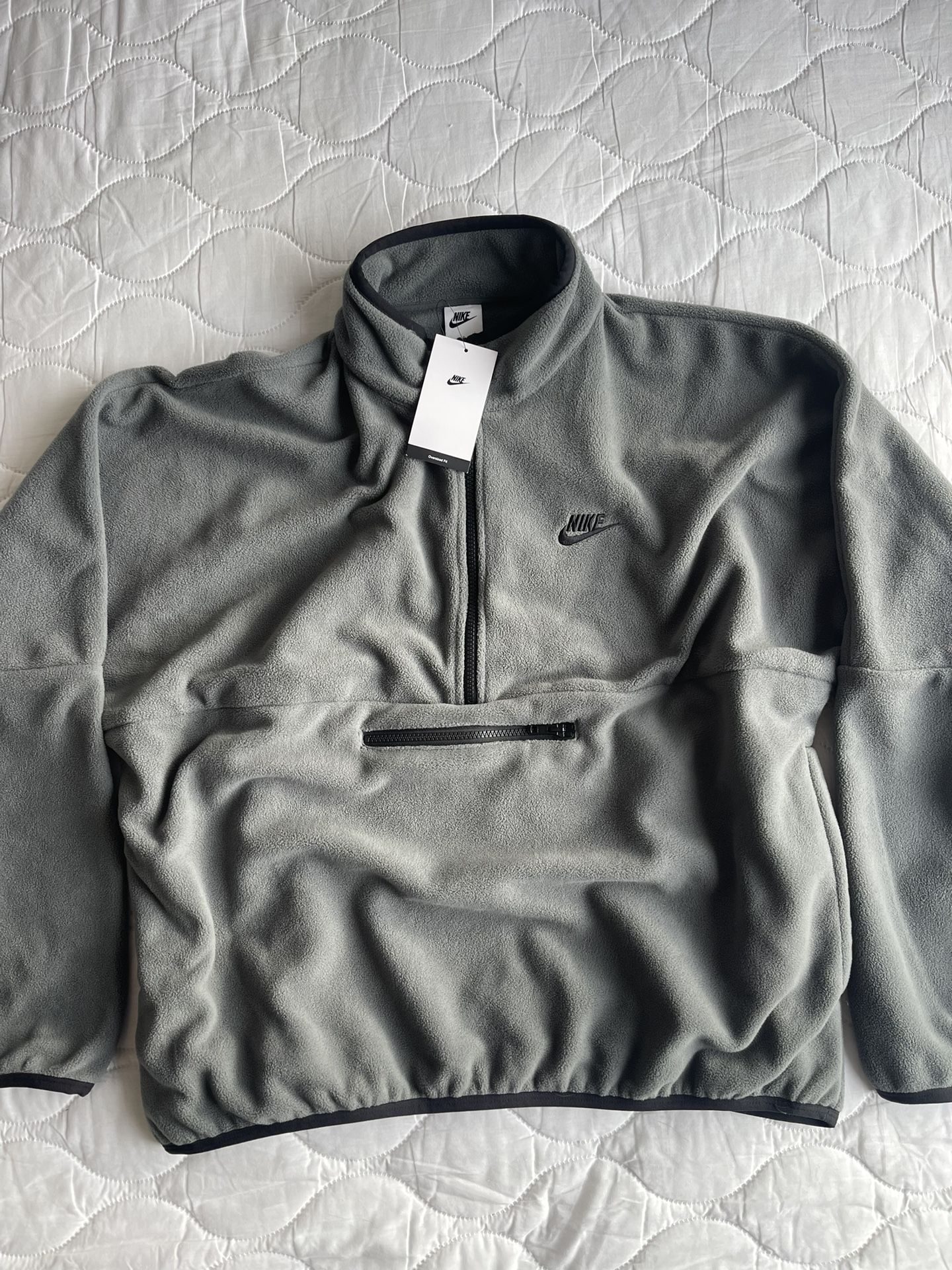 Nike mens gray soft fleece quater zip pull over hoodie