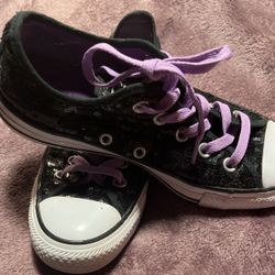 $32obo-Converse All Star Low White & Black Sequin Unisex Sneakers US Men’s 4 / Womens 6