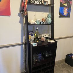 Espresso Brown Bar Shelf And  Wine Rack 