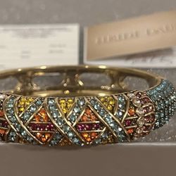 Heidi Daus Triple Play Brass Bangle Bracelet With Multicolor  Crystals.