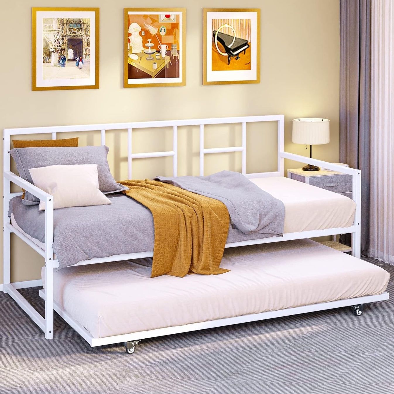 NEW - YITAHOME Twin Daybed with Pull Out Trundle/Steel Slat Support/Space Saving Adjustable Height Trundle Bed and Multi-Functional Furniture for Livi