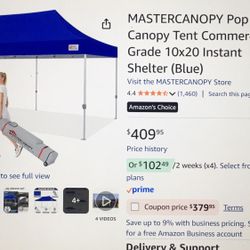 Mastercanopy  Premium Heavy Duty Pop Up Tent Commercial Grade 10x20  Only Frame .