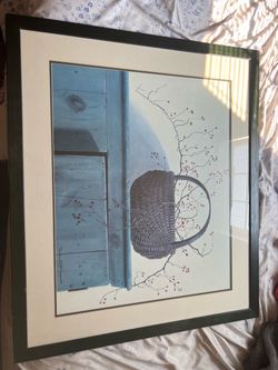 Framed Basket and Berry Branches Art Print
