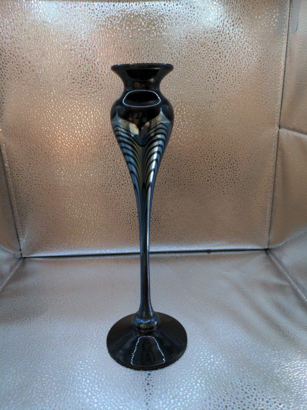1980 Metallic Pulled Feather Correia Candle Stick, Signed & Numbered