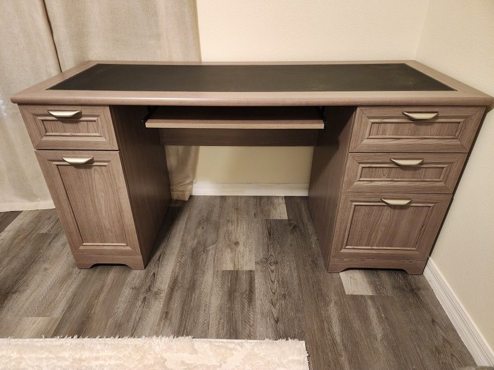 Grey Desk With Leather Top